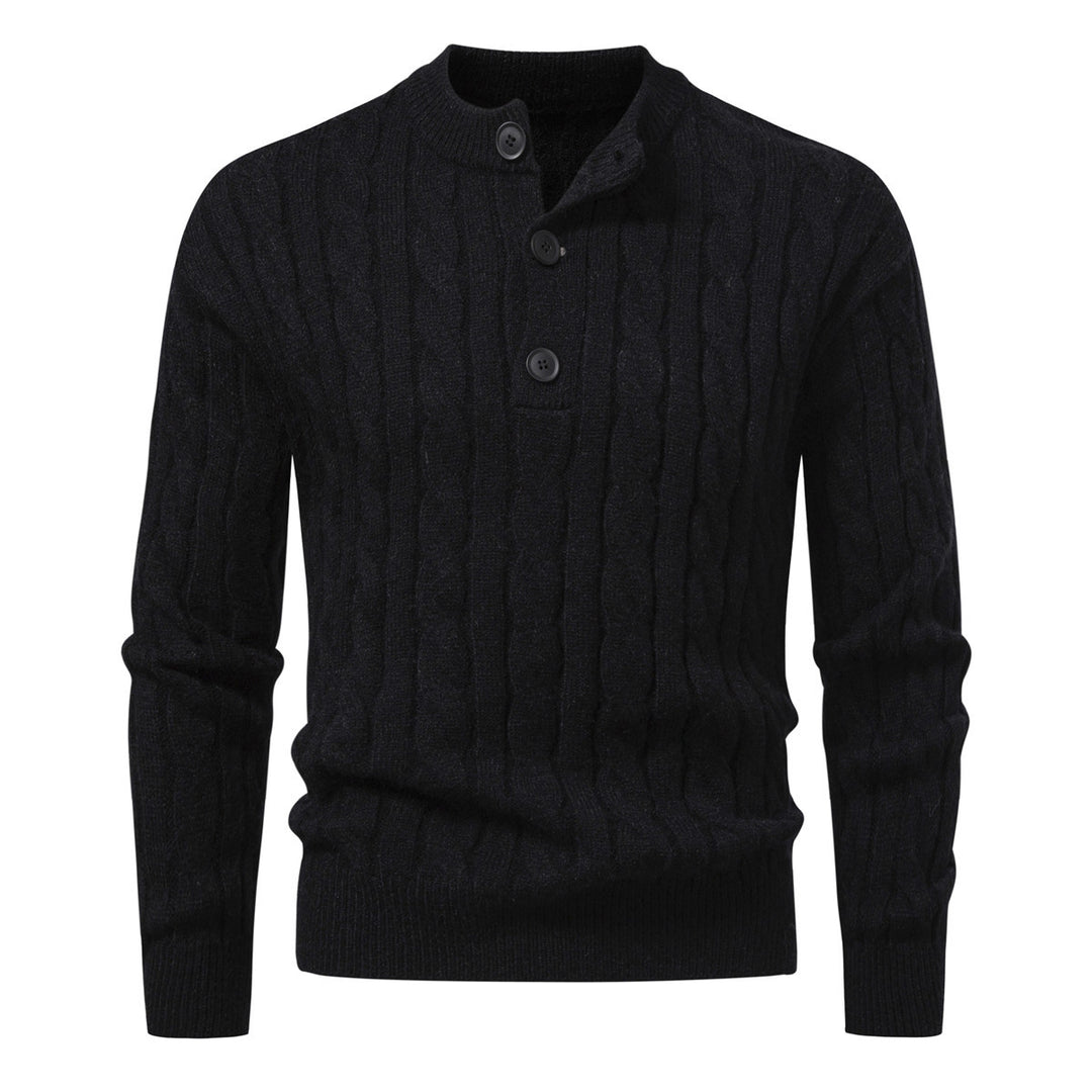 Herren Zopfmuster-Pullover mit kurzer Knopfleiste und Stehkragen Drune