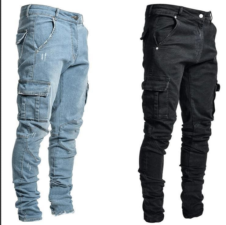 Herren Eng geschnittene Cargo-Jeans mit Stretch und Mehrfach-Taschen Drune