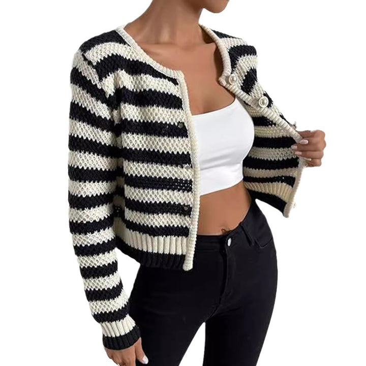 Damen gestreifte Strickjacke mit dekorativen Knöpfen Drune
