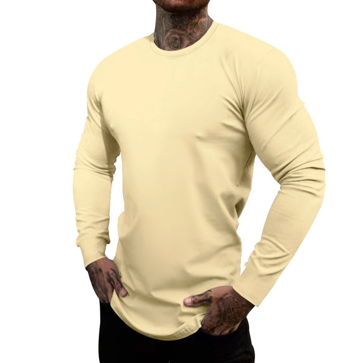 Herren nan figurbetontes Langarmshirt mit Rundhalsausschnitt, elastischem Baumwollstretch und verlängertem Saum Drune