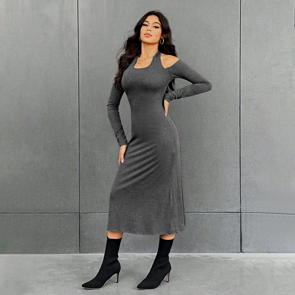 Damen figurbetontes Midikleid mit Neckholder, Cut-Out-Schultern und taillierter Jersey-Silhouette Drune