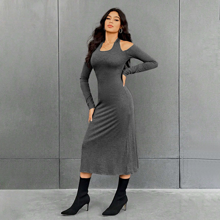 Damen figurbetontes Midikleid mit Neckholder, Cut-Out-Schultern und taillierter Jersey-Silhouette Drune
