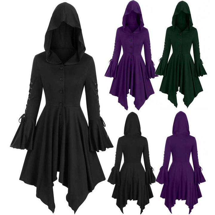 Damen nan Kapuzen-Mantelkleid mit asymmetrischem Zipfelsaum und geschnürten Glockenärmeln Drune