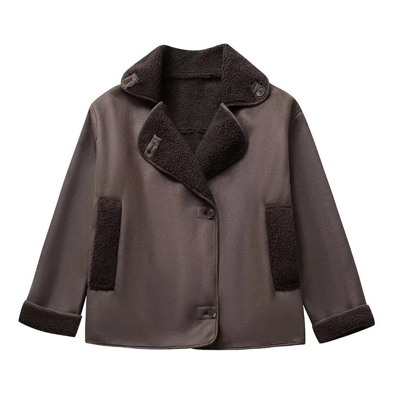 Damen Kunstlederjacke mit Teddyfutter Drune