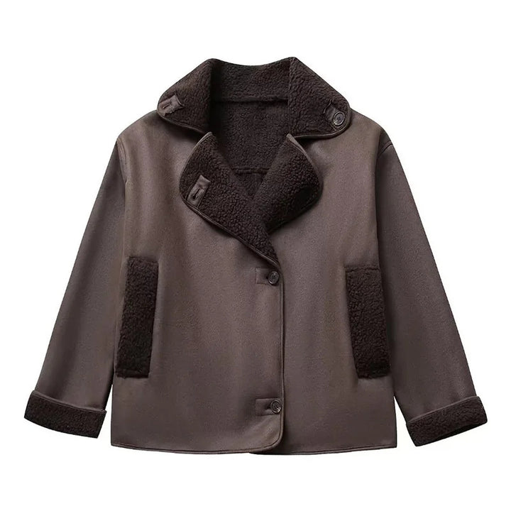 Damen Kunstlederjacke mit Teddyfutter Drune