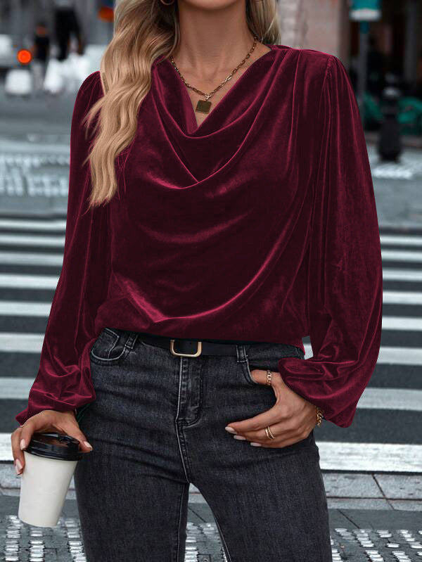 Damen Elegantes Viskosebluse mit Wasserfallausschnitt Drune