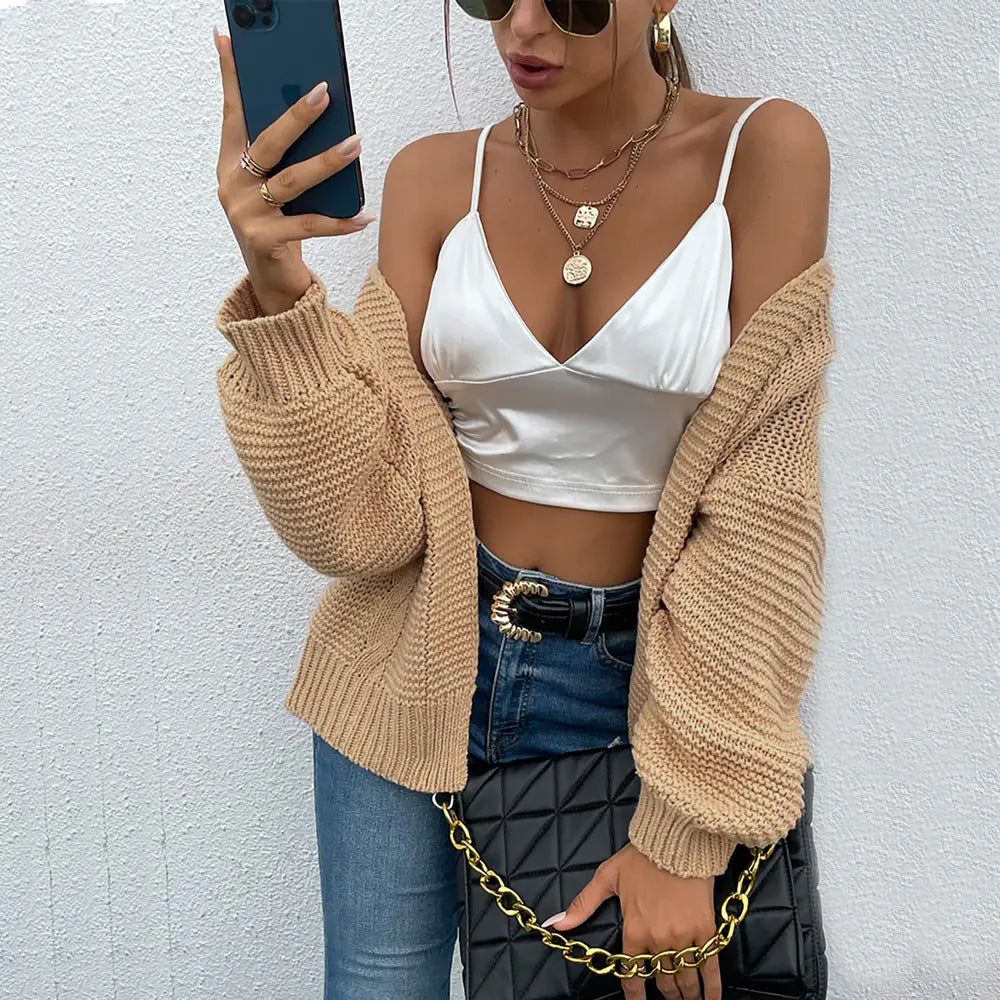 Damen Strickjacke mit voluminösen Ärmel und stylischem Rippenmuster Drune
