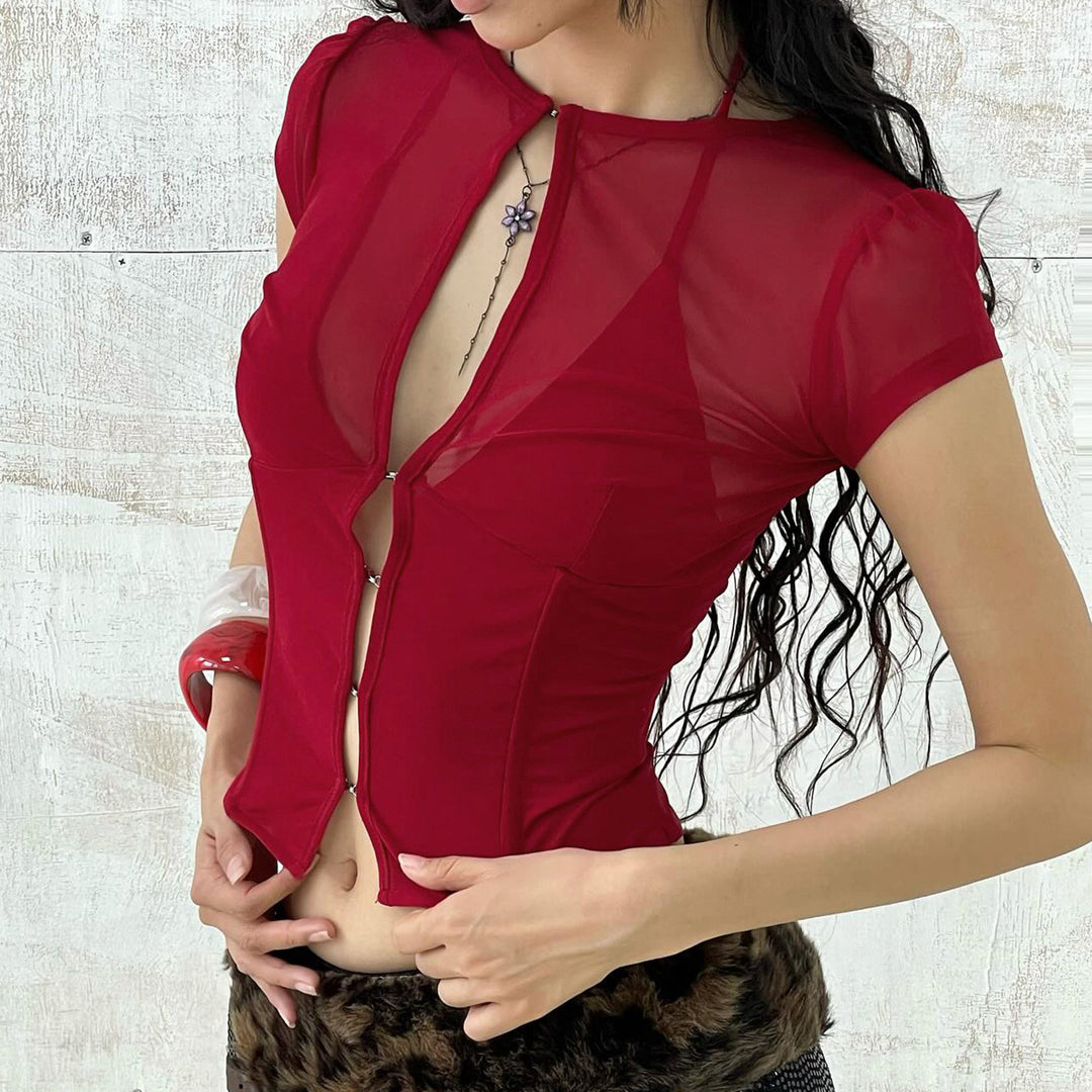 Damen Sportliches Mesh-Oberteil mit verstellbarem Bindedetail Drune