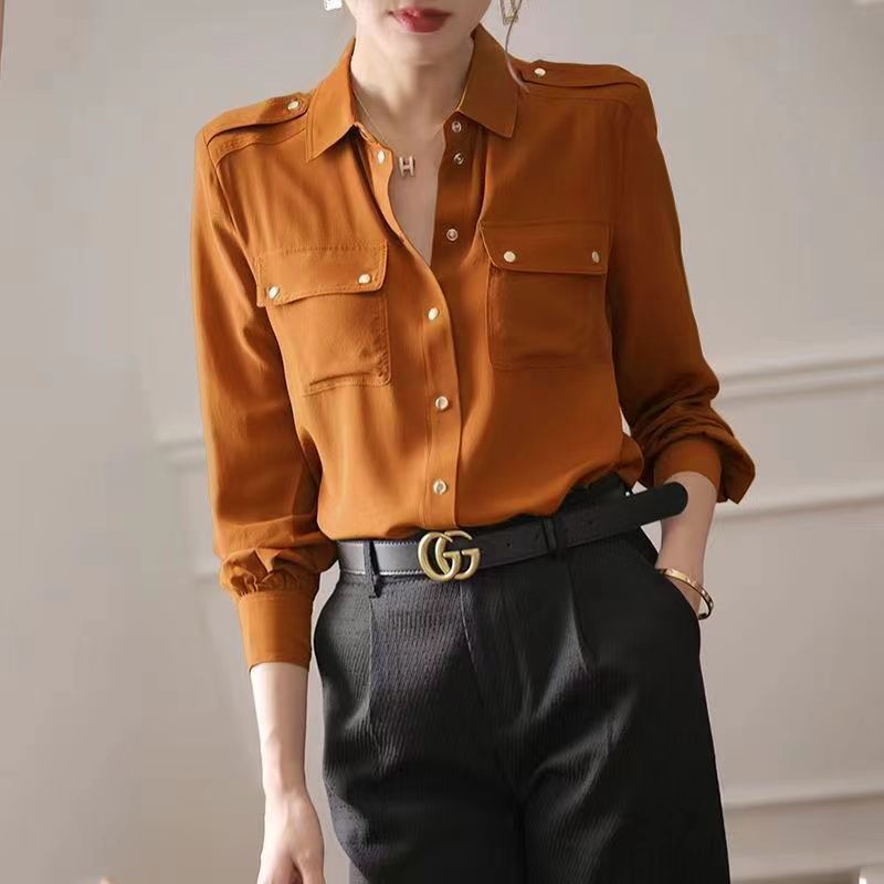 Damen Schicke Bluse mit praktischen Brusttaschen Drune