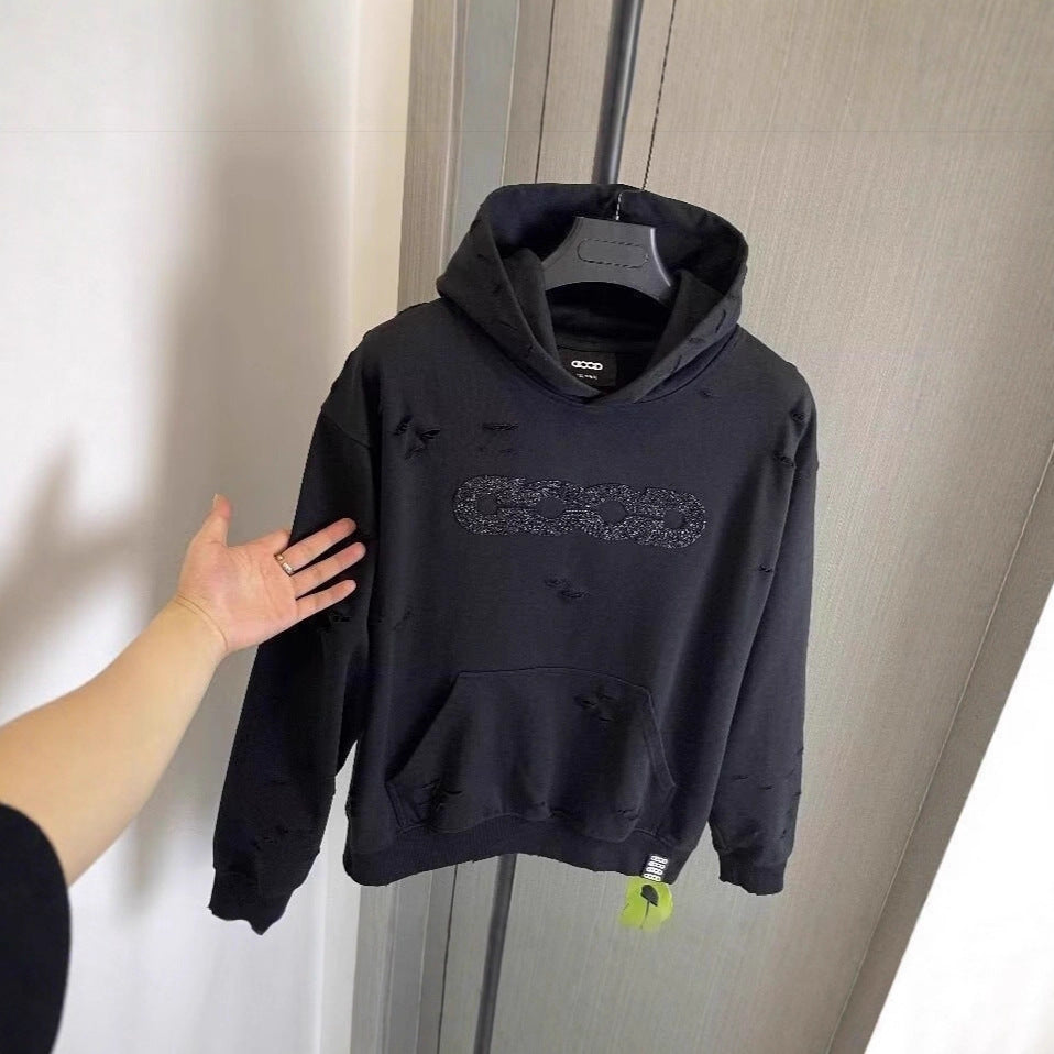 Damen Oversized Kapuzenpullover mit zerrissenen Details Drune