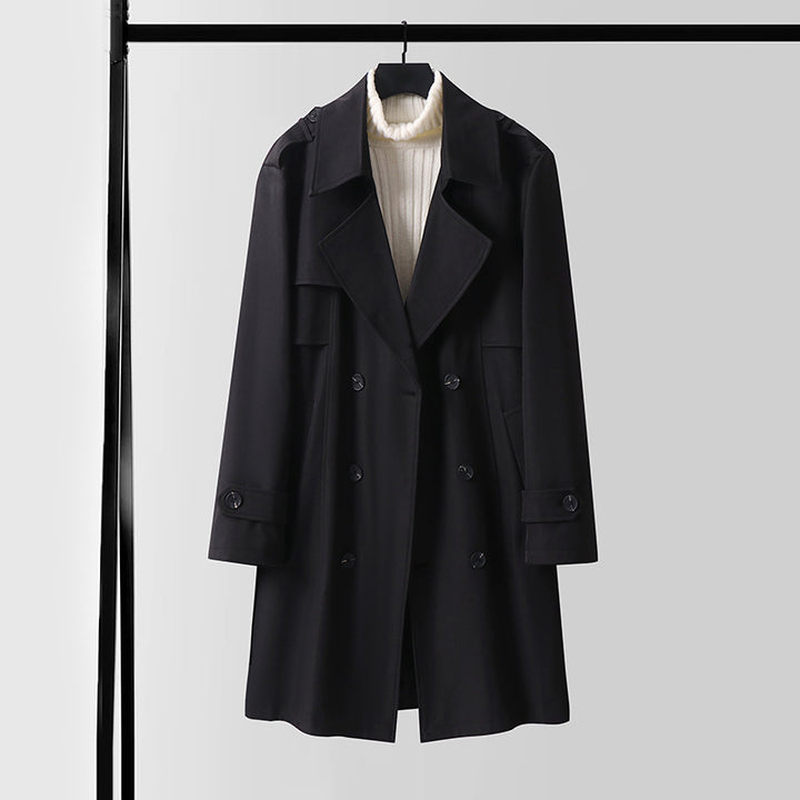 Damen Doppelreihiger Kurztrenchcoat aus leichtem Wollmix mit soften Fall und Schulterklappen Drune