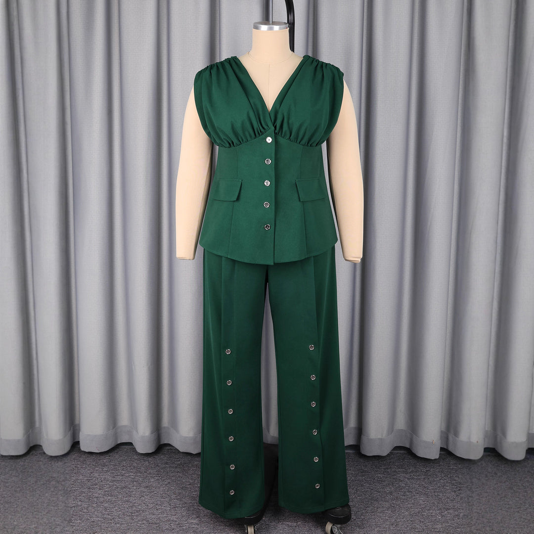 Damen Elegantes Jumpsuit mit drapiertem Oberteil und dekorativen Knöpfen Drune