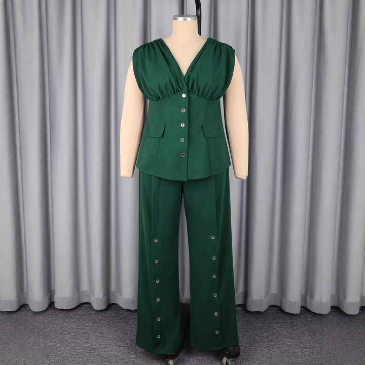 Damen Elegantes Jumpsuit mit drapiertem Oberteil und dekorativen Knöpfen Drune