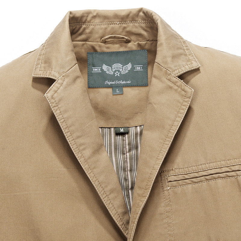 Herren Casual-Canvas-Sakko im Worker-Blouson-Stil mit Hemdkragen und aufgesetzten Taschen Drune