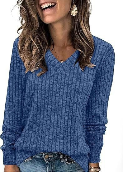 Damen Strickpullover mit V-Ausschnitt und strukturiertem Rippendesign Drune