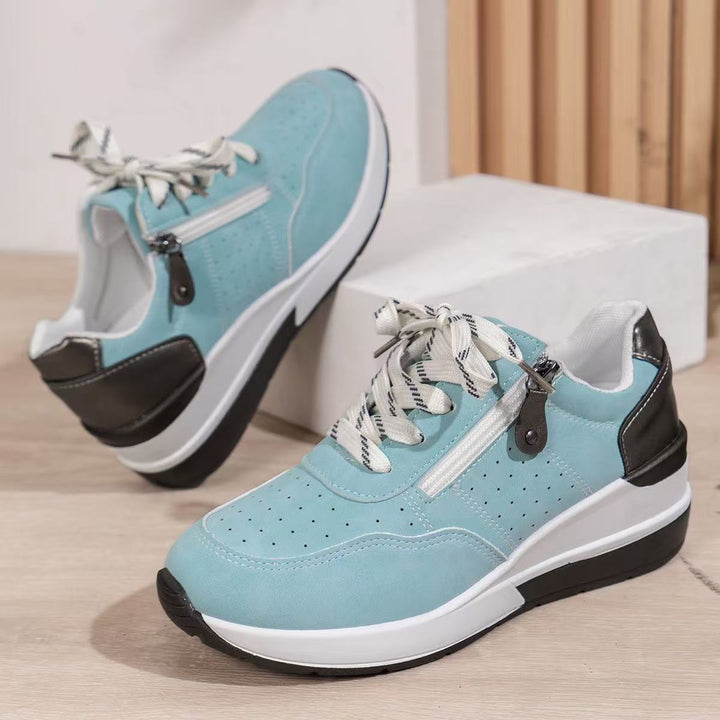 Damen sportive Plateau-Wedgesneaker mit seitlichem Zipper, perforiertem Nubuklook und dämpfender EVA-Sohle Drune