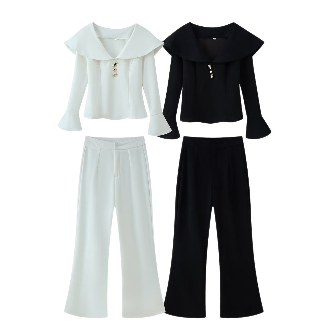 Damen hochtaillierte Palazzo‑Hose mit weitem Bein, Bundfalten und verdecktem Verschluss Drune