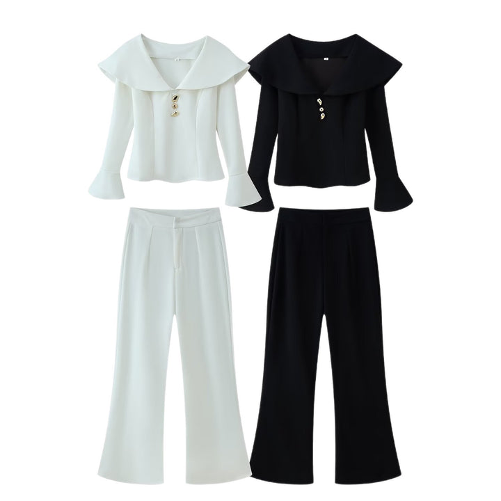 Damen hochtaillierte Palazzo‑Hose mit weitem Bein, Bundfalten und verdecktem Verschluss Drune