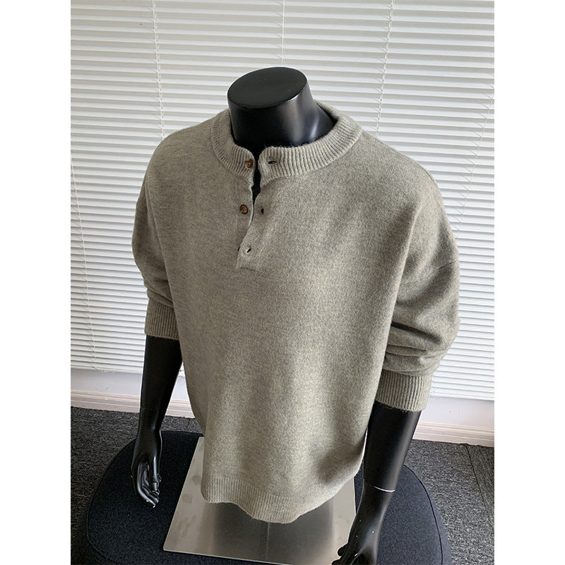 Herren Oversize-Strickpullover mit Henley-Kragen und Halbknopfleiste Drune