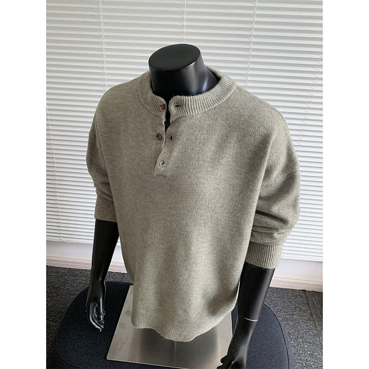 Herren Oversize-Strickpullover mit Henley-Kragen und Halbknopfleiste Drune