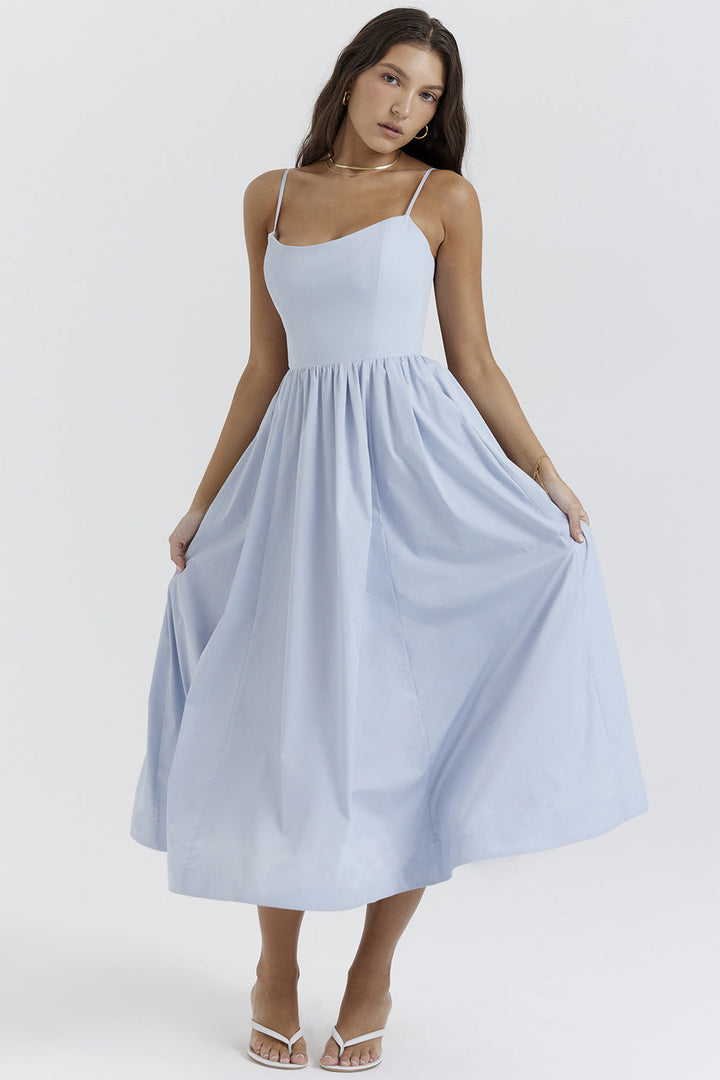 Damen Maxikleid mit schmalen Trägern und schwingendem Rock Drune