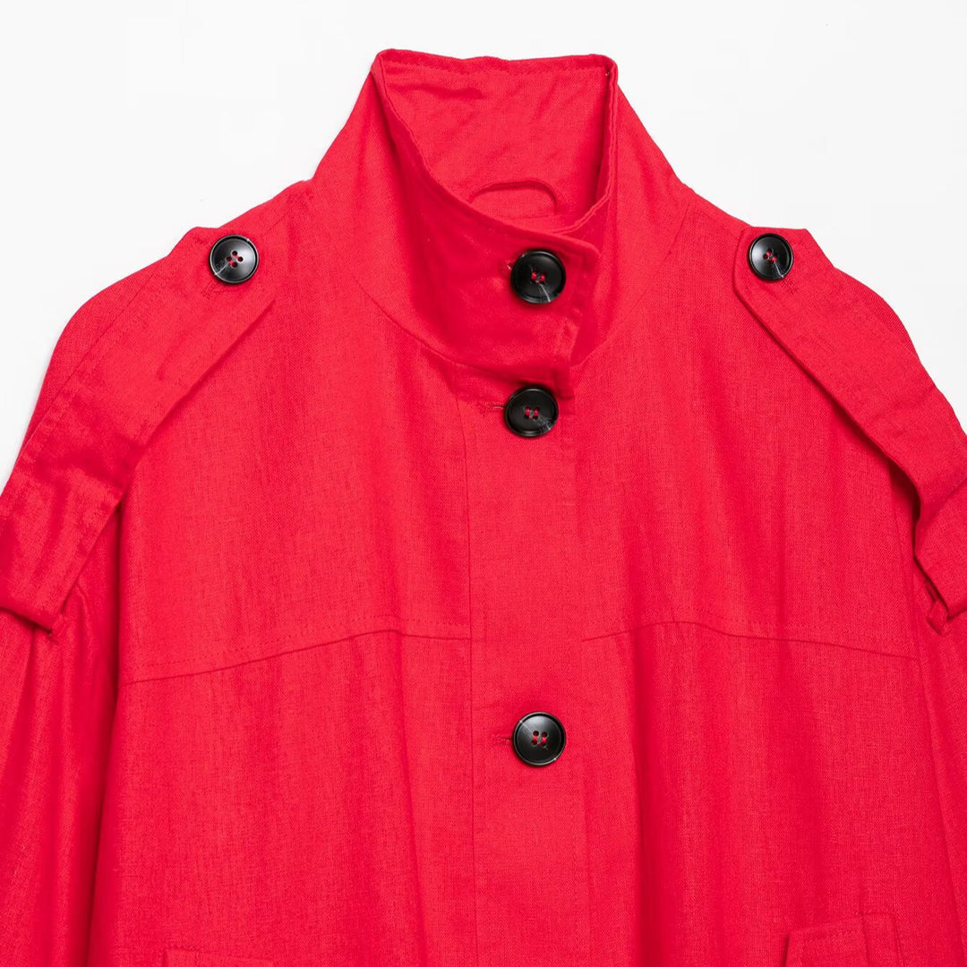 Damen Kurz-Capejacke im Boxy-Cropped-Trenchstil mit Stehkragen und Schulterpatten Drune