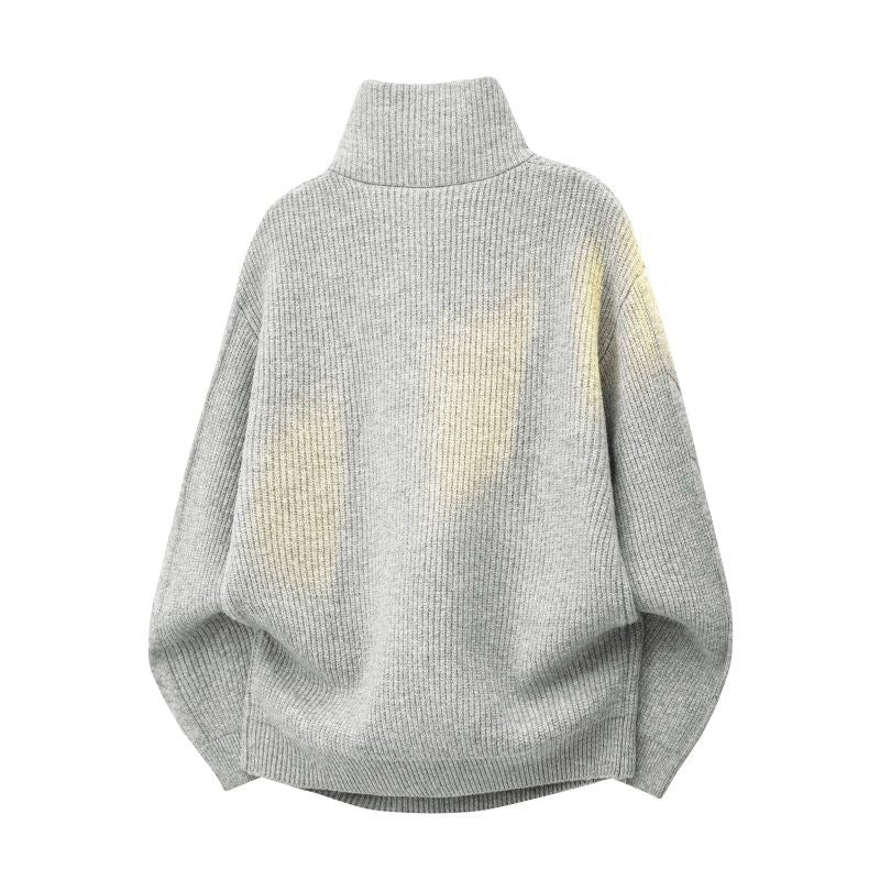 Damen Oversize Zopfstrickpullover mit hohem Rollkragen und Knopfleiste Drune