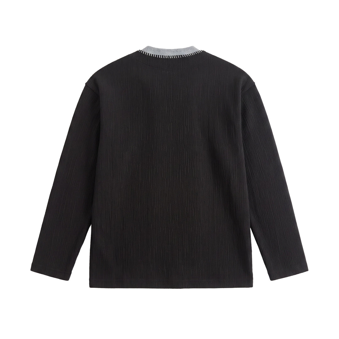 Herren Texturierter Sweatshirt-Pullover mit Lagenkragen und dekorativer Ziernaht Drune