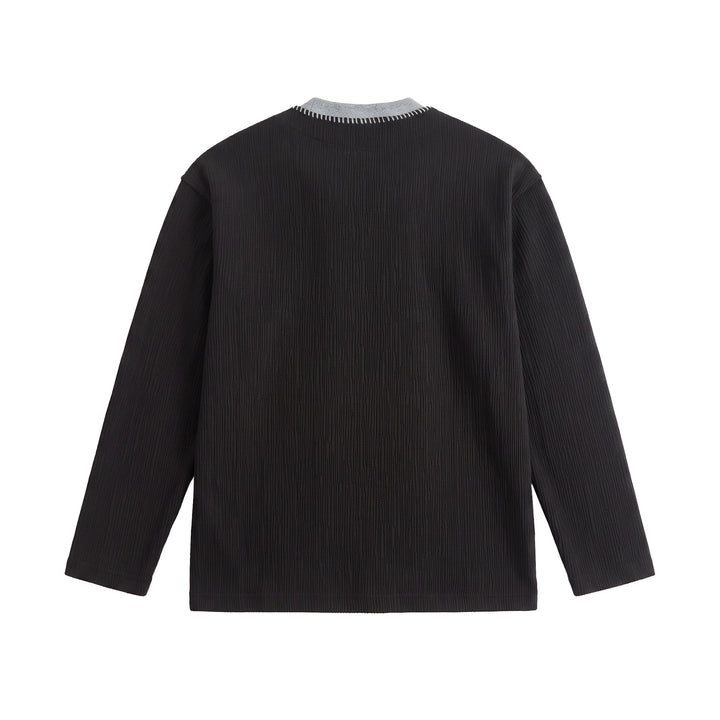 Herren Texturierter Sweatshirt-Pullover mit Lagenkragen und dekorativer Ziernaht Drune