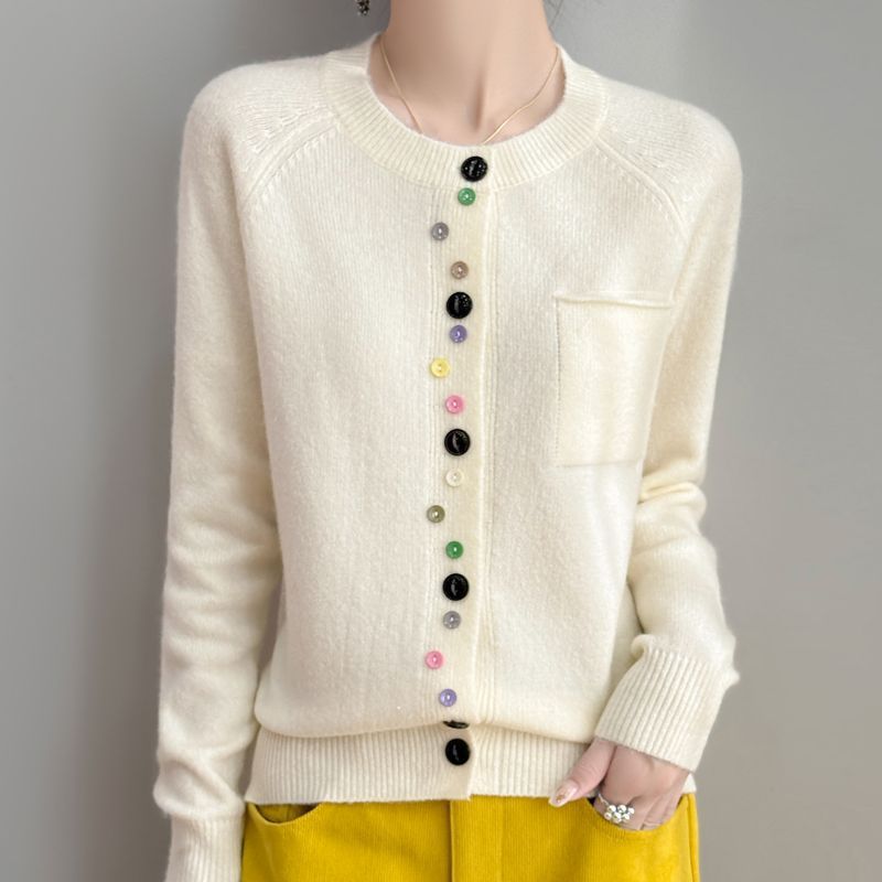 Damen Modischer Strickcardigan mit bunten Knöpfen Drune