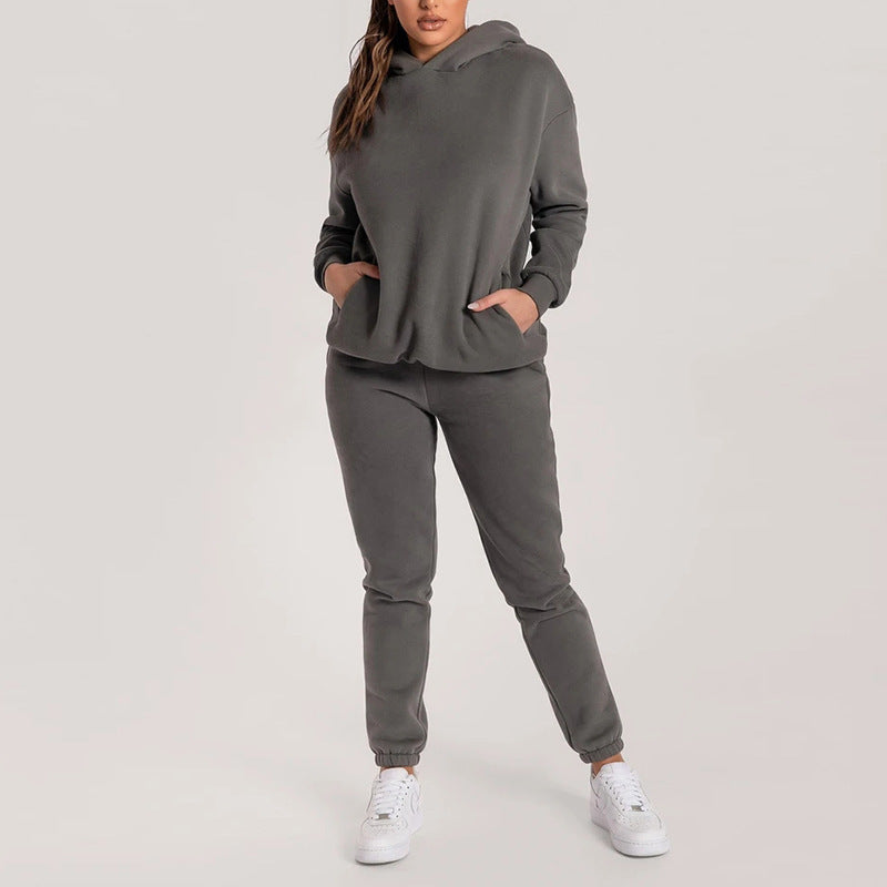 Damen Lässiges Hoodie-Set mit praktischen Taschen und elastischem Bund Drune