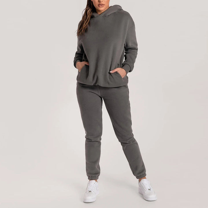 Damen Lässiges Hoodie-Set mit praktischen Taschen und elastischem Bund Drune