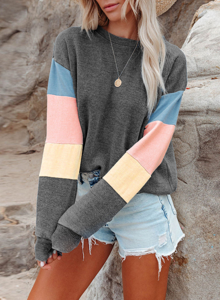 Damen Freizeitpullover mit buntem Ärmeldesign Drune