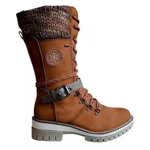 Damen nan hoher Schnürstiefel mit Strickbündchen, robuster Profilsohle und seitlichem Reißverschluss Drune