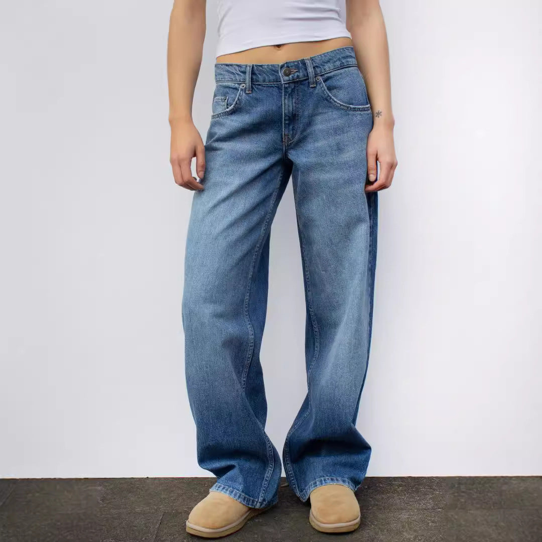 Damen nan weites Denim Hosenmodell mit tiefem Bund und weitem Schlag Drune