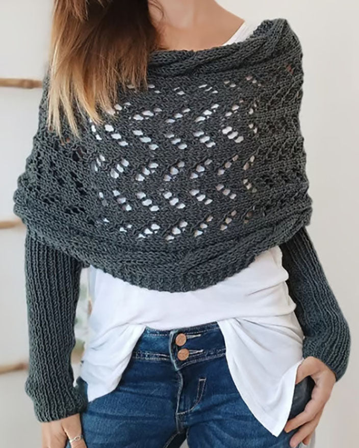 Drune Hohl Langarm Gestrickter Schal Pullover