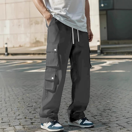 Herren Locker sitzende Cargo-Hose mit mehreren Klapp- und Utility-Taschen & Kordelzugbund Drune