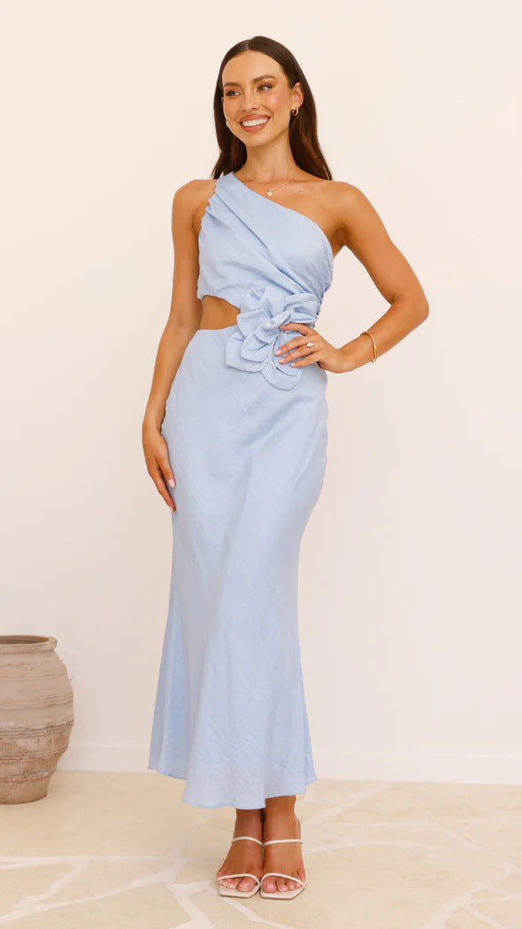 Damen Elegantes Maxikleid mit asymmetrischem Schnitt und floralem Detail Drune