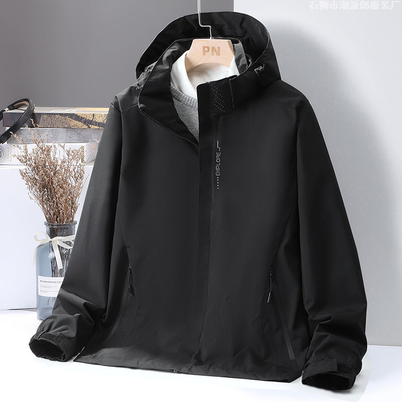 Herren Leichte wasserabweisende Kapuzen‑Shelljacke mit winddichter Membran und verdecktem Reißverschluss Drune