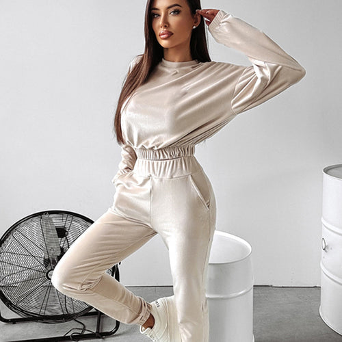Damen modisches Sport-Set mit cropped Oberteil und bequemer Hose Drune