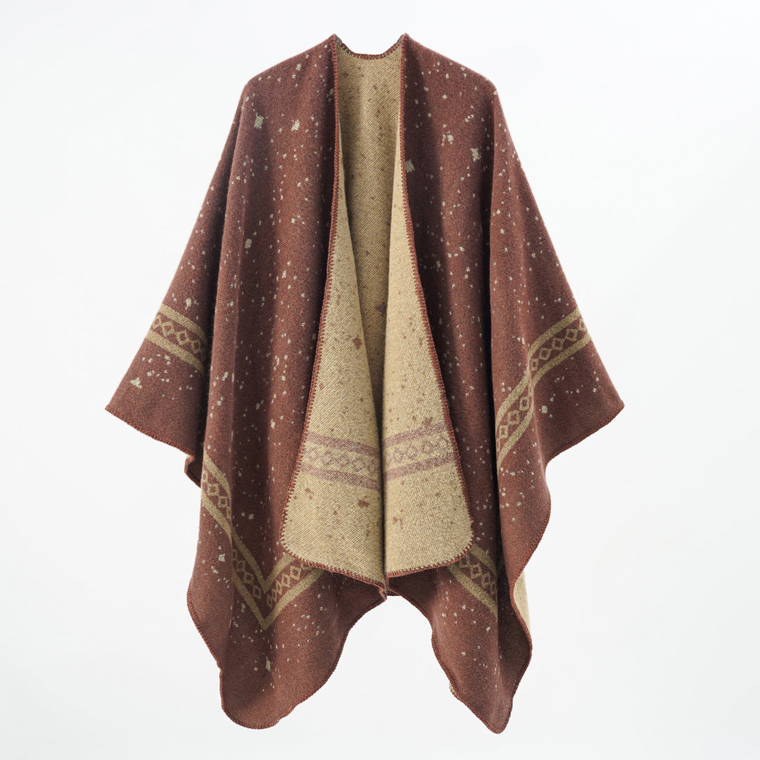 Damen Oversize-Umhangcape aus Wollmix mit zweifarbiger Wendestruktur Drune