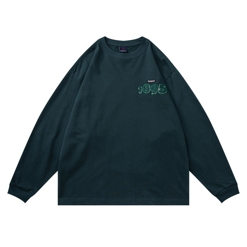 Unisex Oversize-Langarmshirt aus Baumwollmix mit geripptem Rundhals und dezenter Brustapplikation Drune