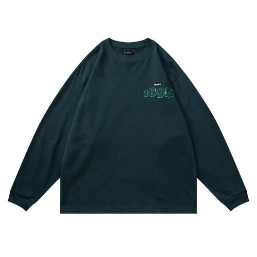 Unisex Oversize-Langarmshirt aus Baumwollmix mit geripptem Rundhals und dezenter Brustapplikation Drune