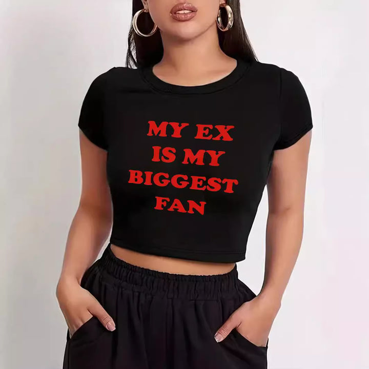 Damen Crop-T-Shirt mit inspirierendem Statementdruck Drune