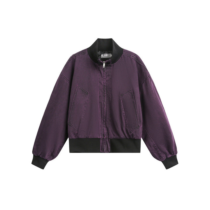 Unisex Kurz geschnittener Satin‑Bomber im Boxy‑Cut mit kontrastierendem Rippkragen und Ballonärmeln Drune