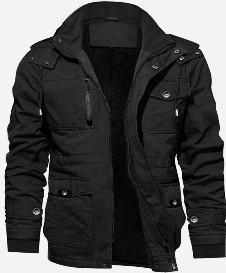 Herren Thermo-Feldjacke mit Teddyfutter, Kapuze und Mehrfachtaschen Drune