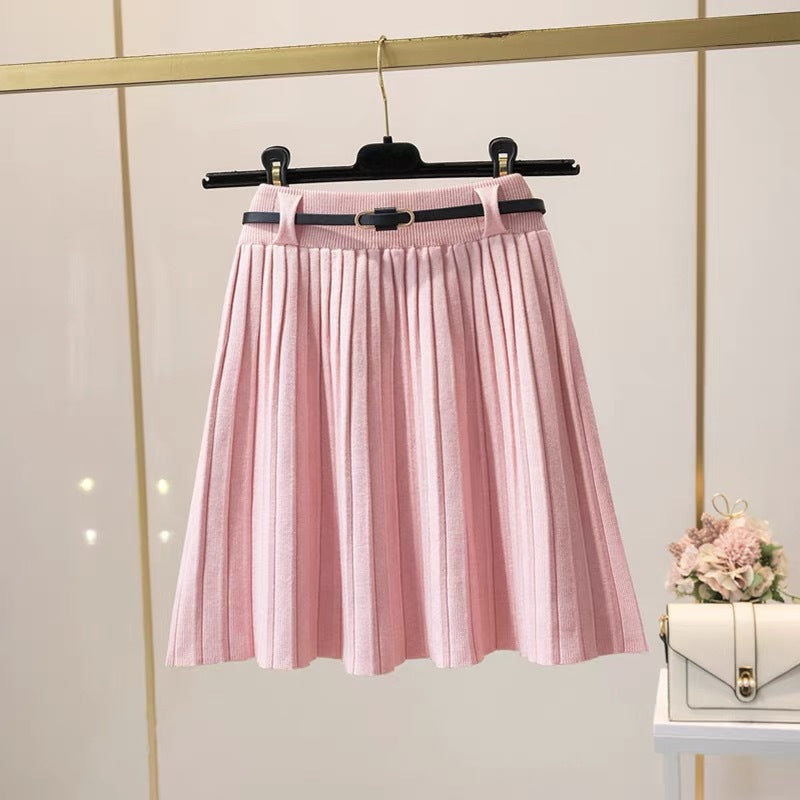 Damen Plissee Midi-Rock mit dekorativem Gummibund Drune