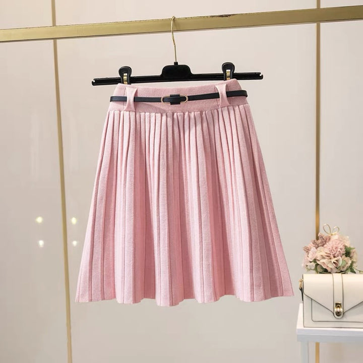 Damen Plissee Midi-Rock mit dekorativem Gummibund Drune