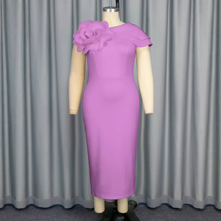 Damen figurbetontes Abendkleid mit 3D-Blumenapplikation Drune
