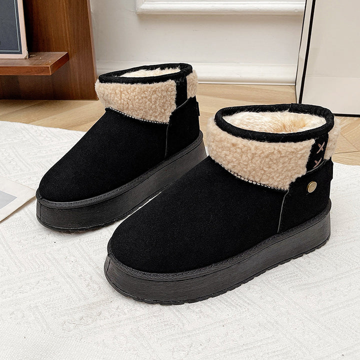 Damen Gefütterte Kurzstiefel mit Teddyfutter, Faux‑Velours und Plateau‑Sohle Drune